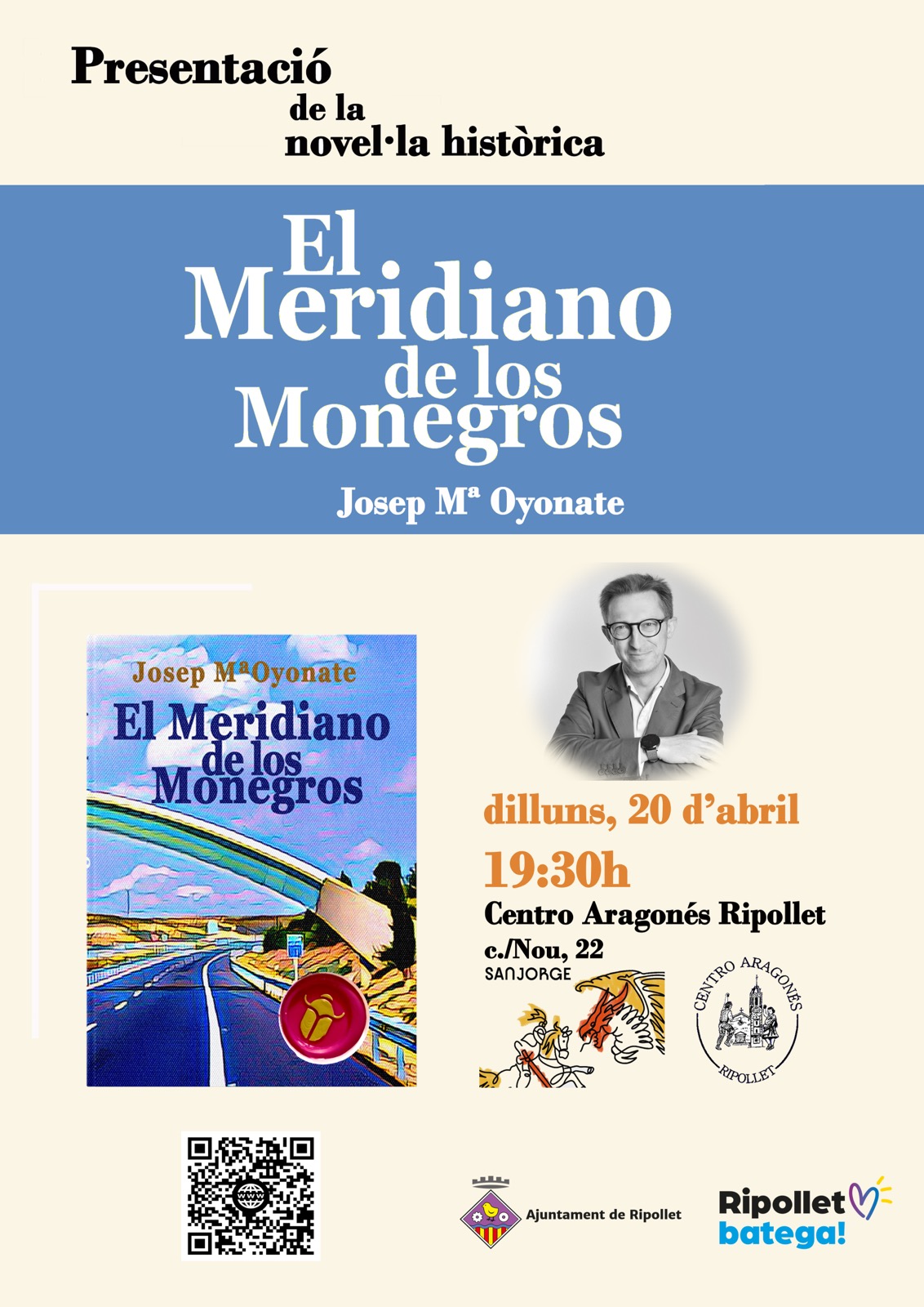 Cartel de la presentación de El Meridiano de los Monegros en el Centro Aragonés de Ripollet