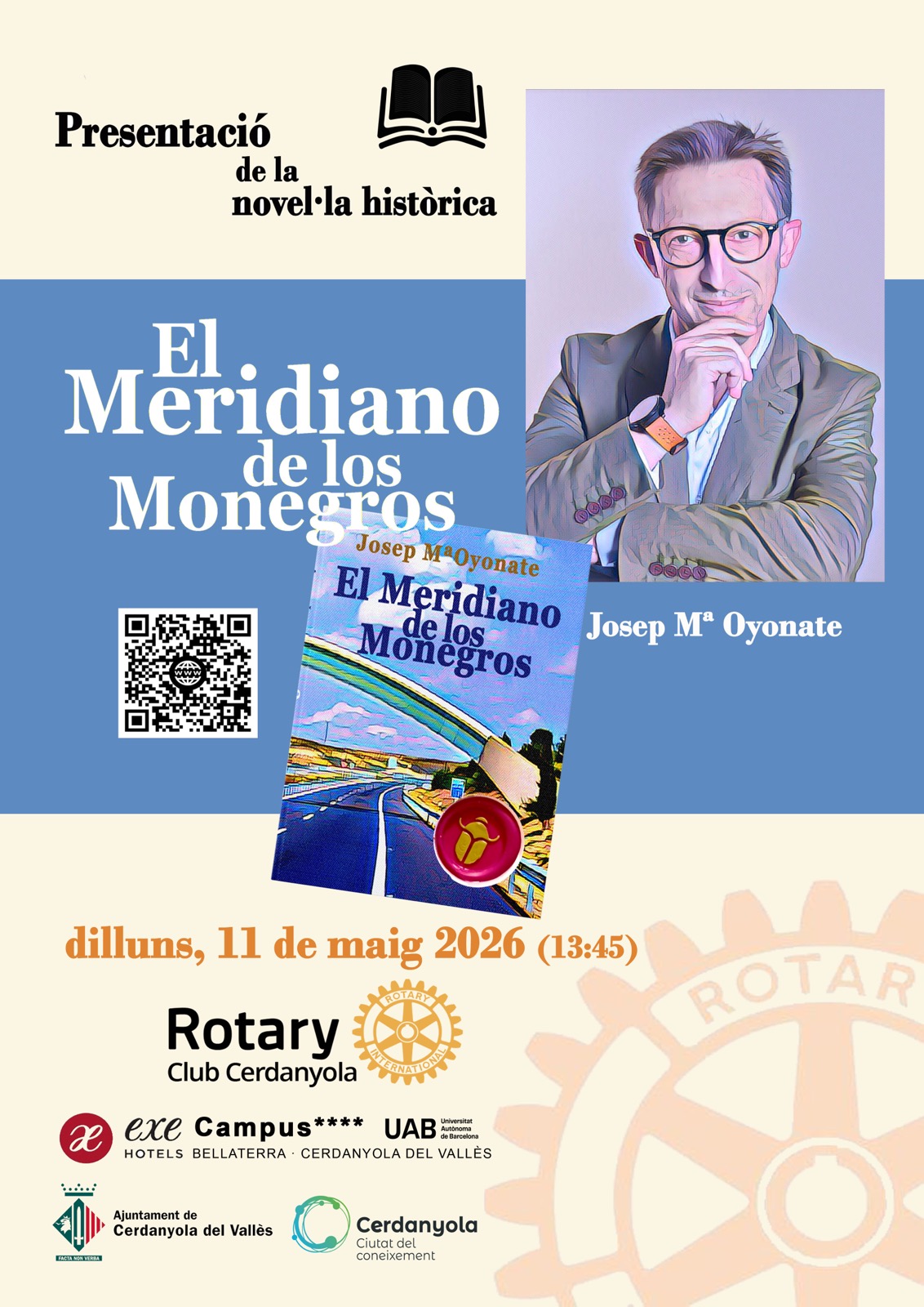 Cartel de la presentación de El Meridiano de los Monegros en el Rotary Club Cerdanyola
